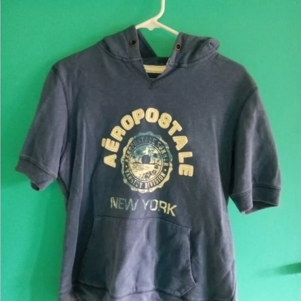 Aeropostale New York XL Pre-owned Blue Pullover Short Sleeve Hoodie Sweater